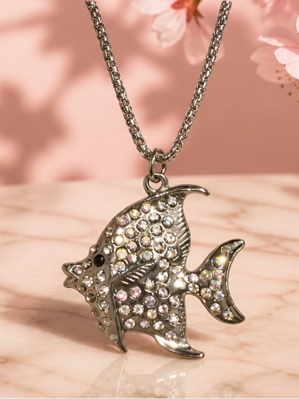 AB Crystal Fish Pendant Necklace - Women Jewelry